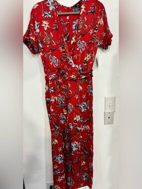 Zara Red Floral Jumpsuit with Tie Waist